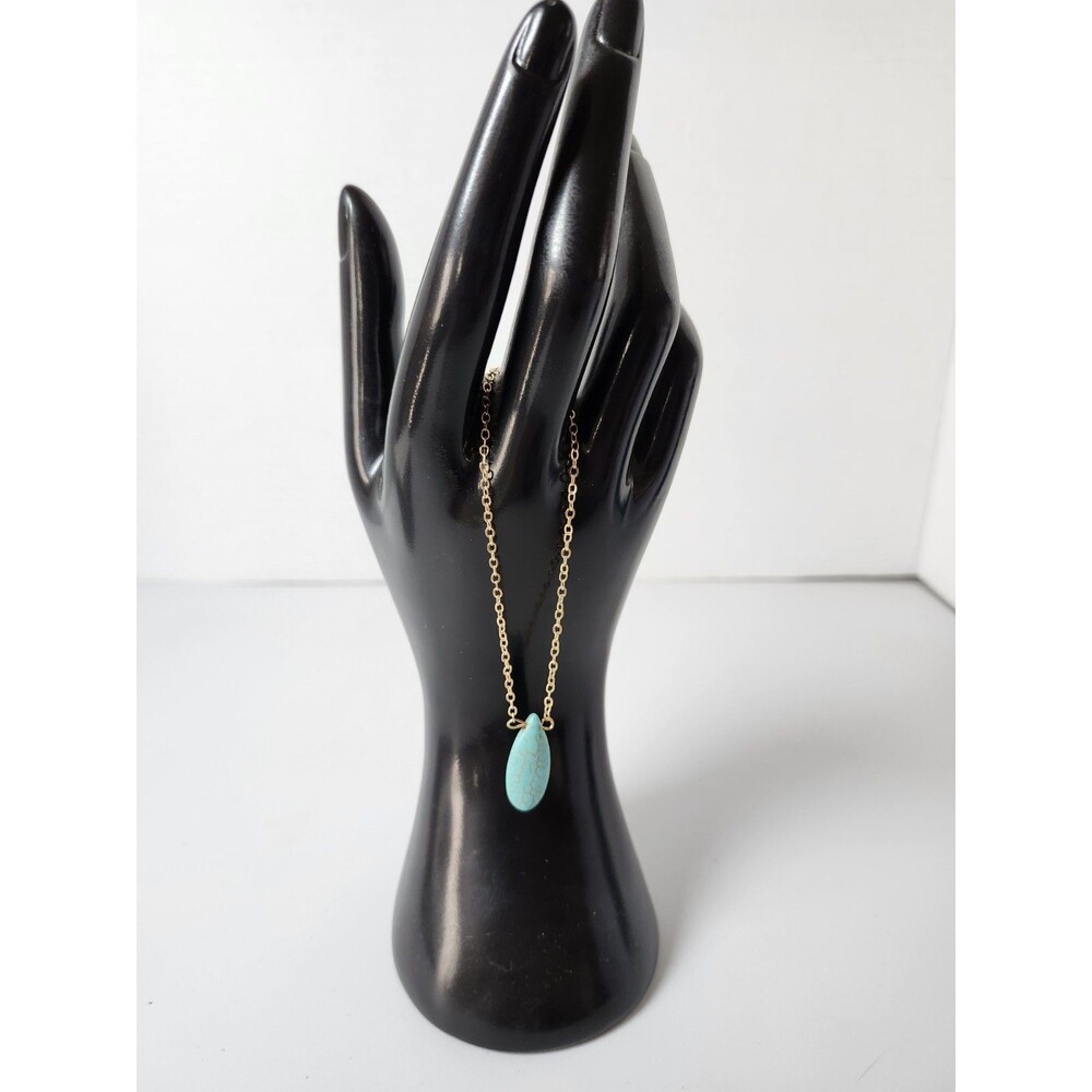 19" Gold Tone Necklace With Turquoise Pendant